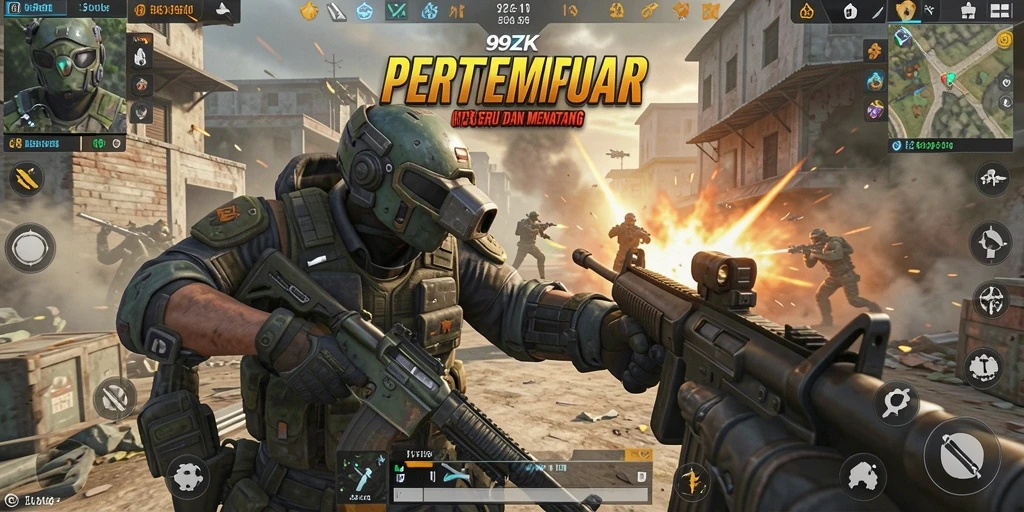 Screenshot utama 99ZK menampilkan aksi seru dan intens dari gameplay FPS.