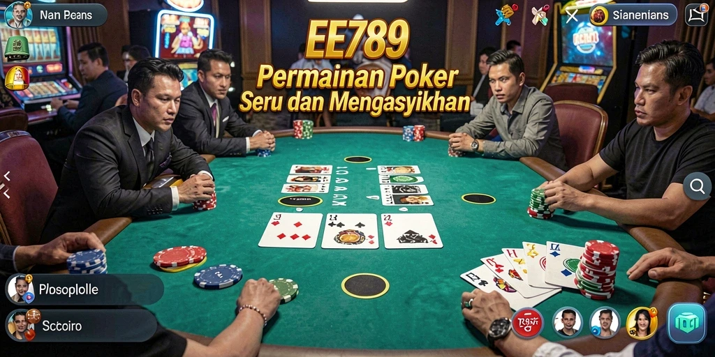 Tampilan menarik gameplay Poker di EE789 dengan pemain yang aktif.