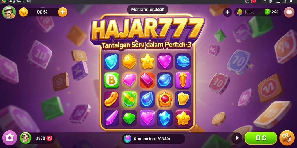 Screenshot gameplay HAJAR777 menampilkan kombinasi batu permata warna-warni.