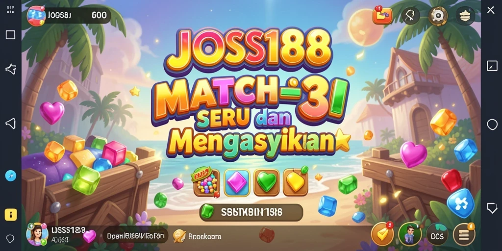 Screenshot utama JOSS188 menunjukkan gameplay Match-3 yang penuh warna dan seru.