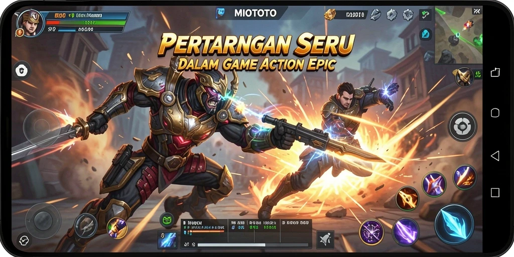 Tampilan gameplay MIOTOTO yang menampilkan pertarungan Action yang seru.