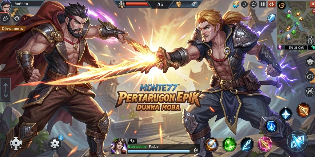 Gameplay seru dalam MONTE77, pertarungan tim yang mendebarkan.
