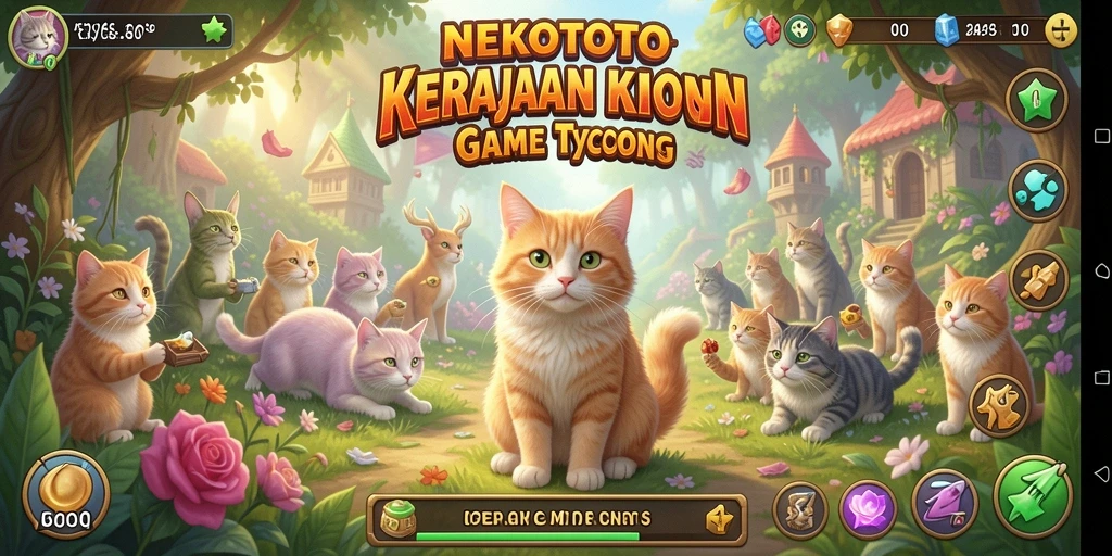 Tampilan gameplay <strong>NEKOTOTO</strong> yang penuh warna dan kucing lucu.