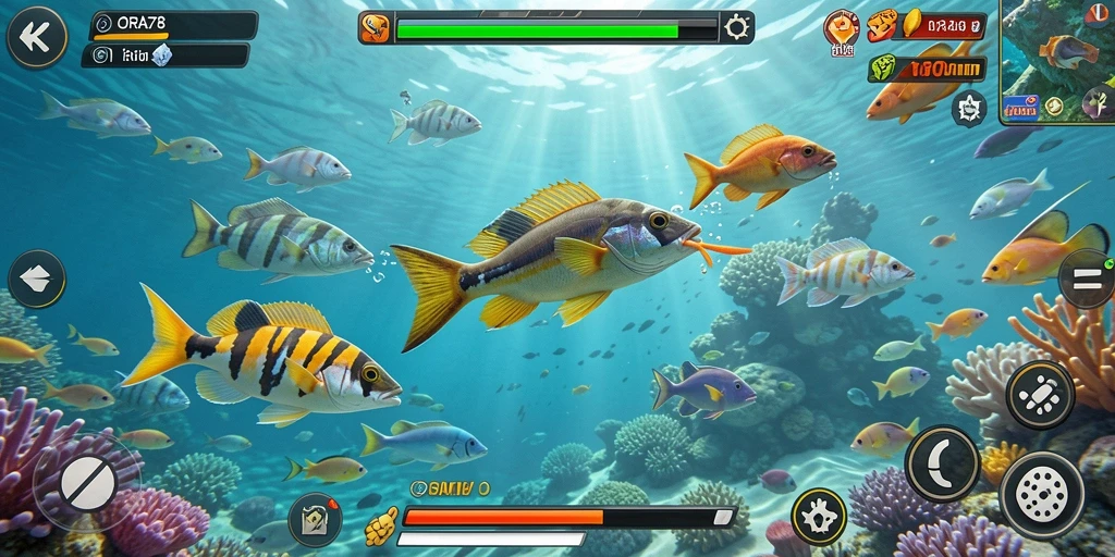 Tampilan gameplay seru saat menembak ikan di ORA78.