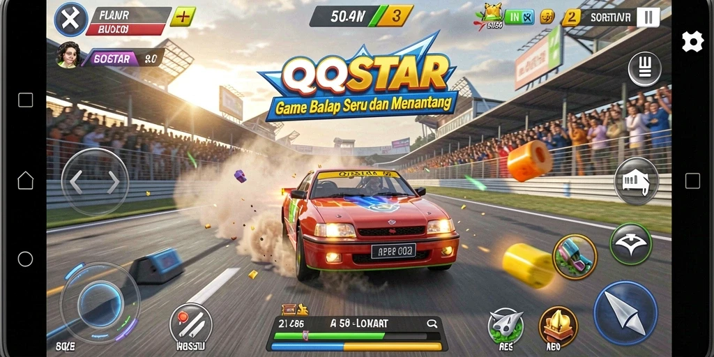 Tampilan gameplay seru dari QQSTAR yang penuh aksi balapan.