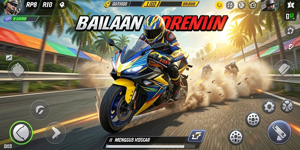 Gameplay RP8 menunjukkan aksi balapan motor yang mendebarkan.