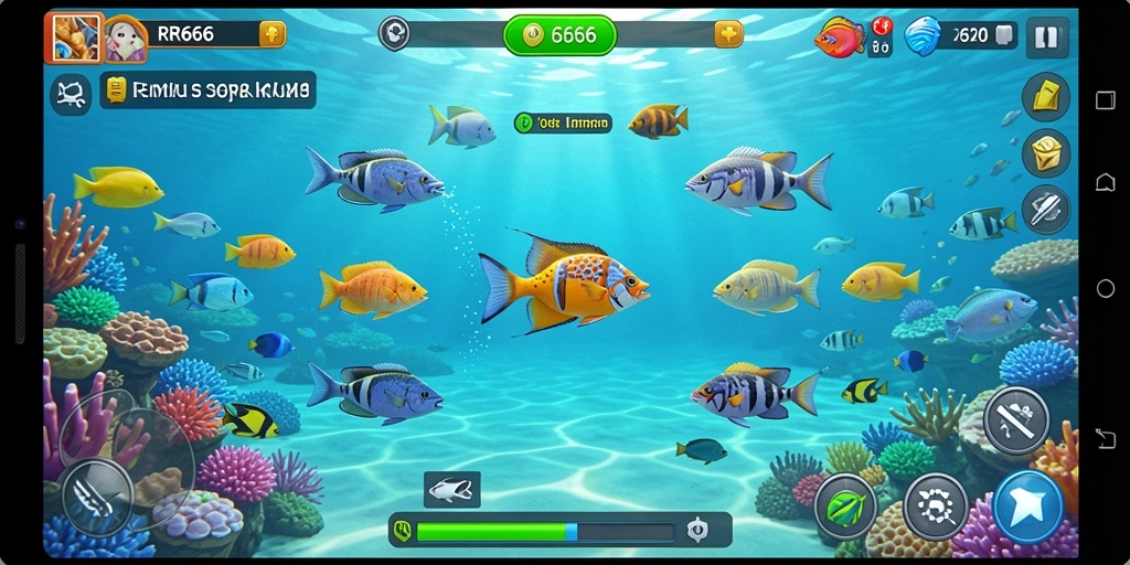 Gameplay seru Tembak Ikan di RR666 dengan berbagai ikan menarik.