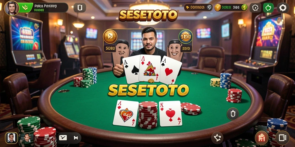 Screenshot gameplay SESETOTO dengan pemain beraksi di meja Poker.