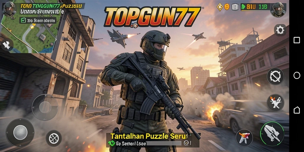 Screenshot gameplay TOPGUN77 menunjukkan tantangan puzzle menarik.